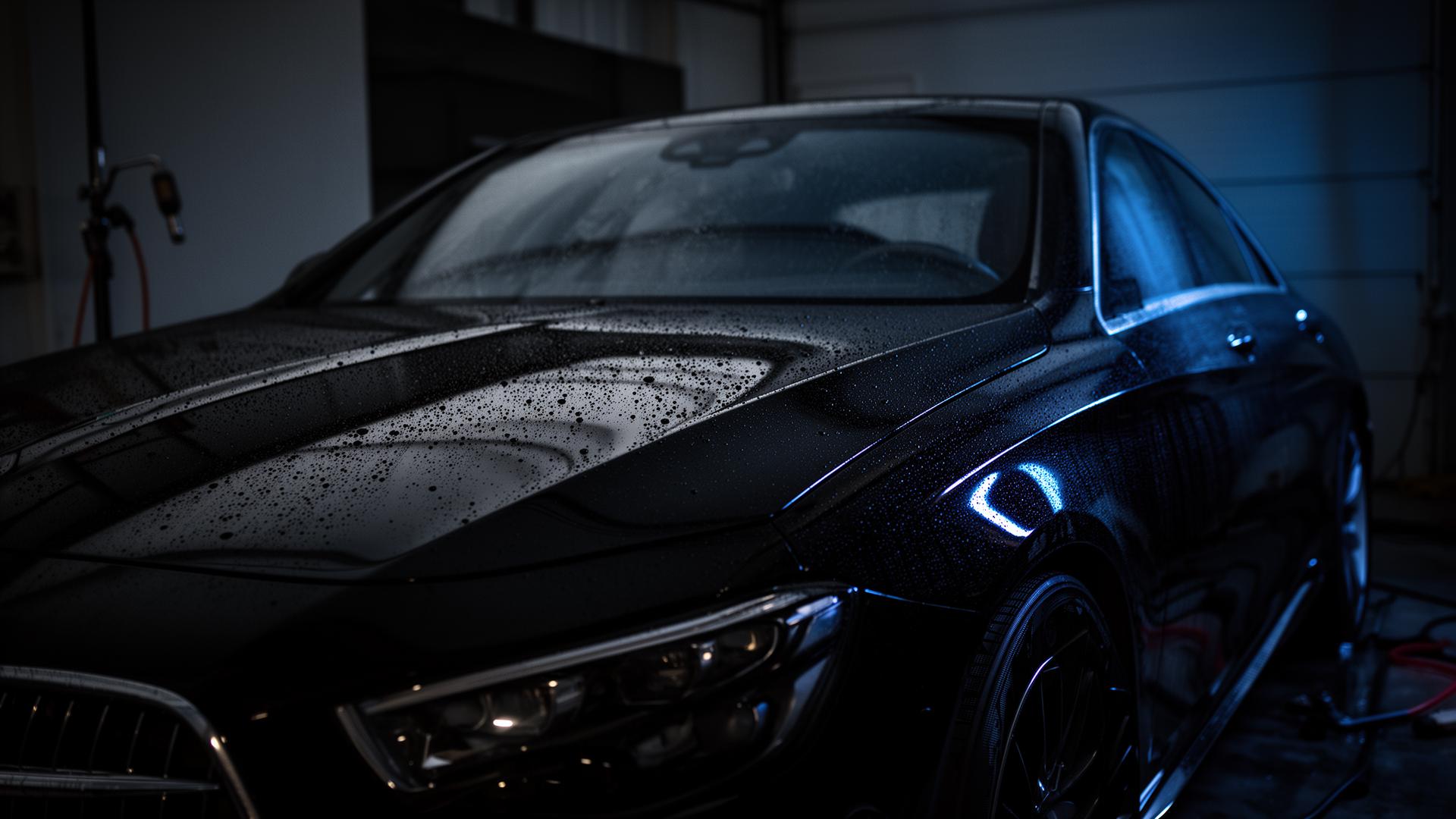 Freshly detailed black luxury sedan